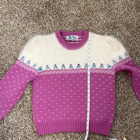 Vintage 80s Top Notch Wool Crewneck Tulip Fair Isle Sweater Handmade in the USA - Picture 10 of 16